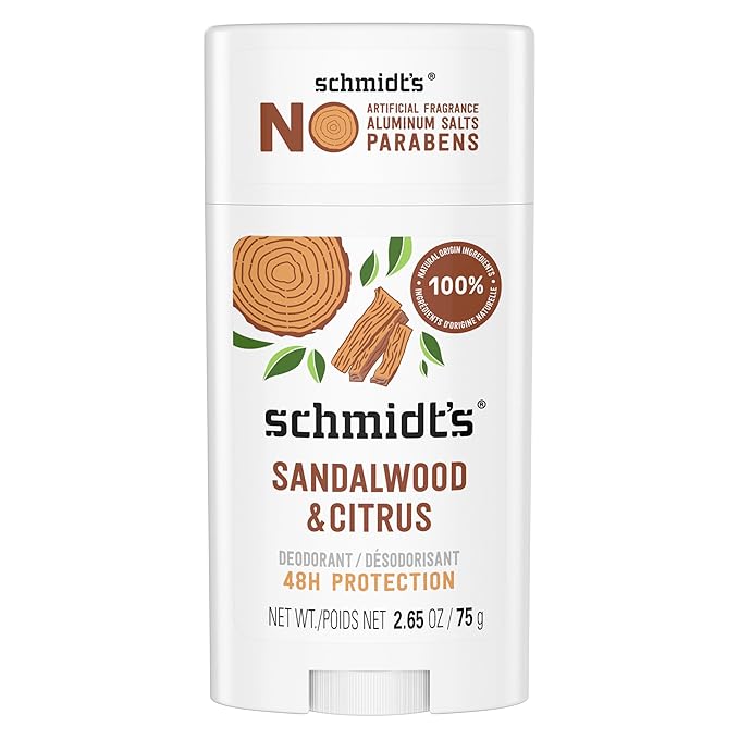Schmidt's Aluminum-Free Vegan Deodorant Sandalwood & Citrus for Women and Men, with 24 Hour Odor Protection, Natural Ingredients, Cruelty-Free, 2.65 oz