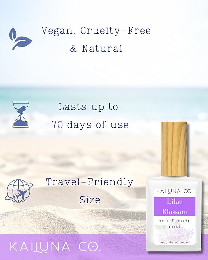 Lilac Blossom Natural Hair & Body Mist Spray, Pure Essential and Fragrance Oils, Alcohol-Free, Handmade in California, 0.5Fl Oz