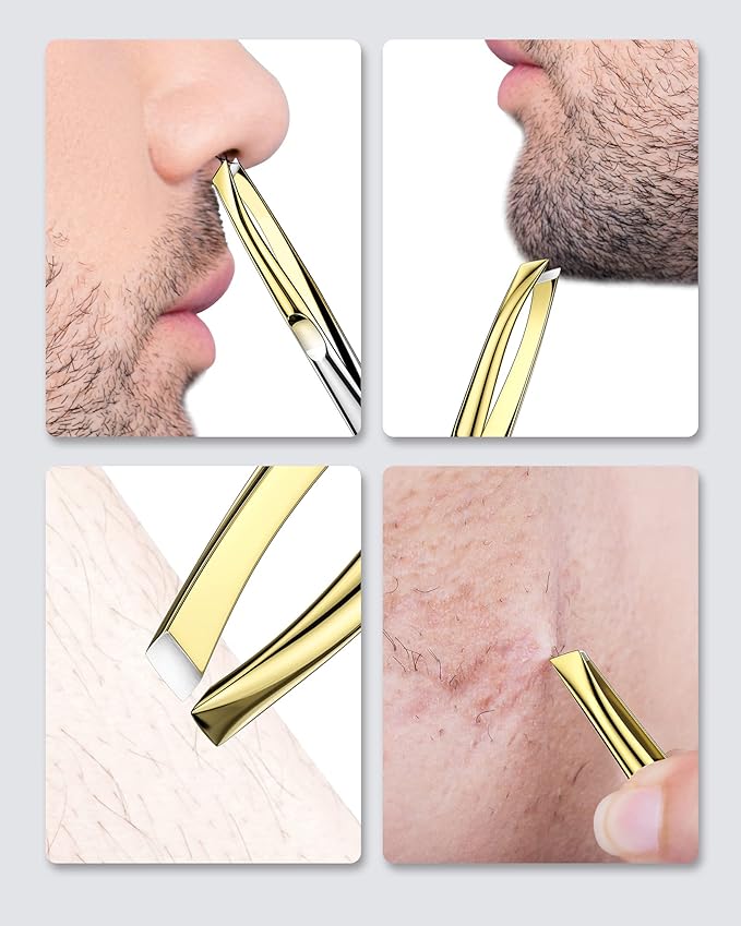 llano Tweezers, Professional Precision Eyebrow Tweezers for Women and Men, Stainless Steel Slanted Hair Removal Plucker Makeup Tool for Brow, Facial Hair, Blackhead and Splinter