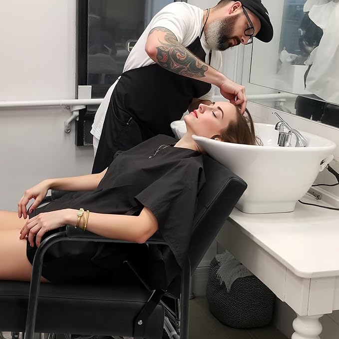 Winado Auto Recline Shampoo Chair, Portable Salon Barber Chair with Tilted Backrest, Heavy Duty Spa Beauty Equipment for Hair Stylists, Tattoo Artists, Cosmetologists, Black