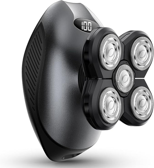 Electric Razor for Men, Head & Body Hair Shaver for Men, Cordless Rechargeable Wet/Dry Bald Head & Groin Waterproof Razor with Rotary Blades,Clippers, Beard Trimmer,Nose Trimmer, Brush (Gray)