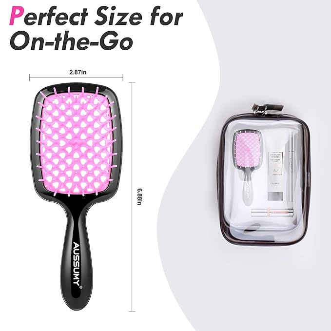 Vented Detangling Hair Brush - 2 Pack Mini Detangler Hairbrush with Soft Bristles for Effortless Tangle Free - Ideal for Wet Dry or Damaged Hair for Women Men Kids - Pink & Pink