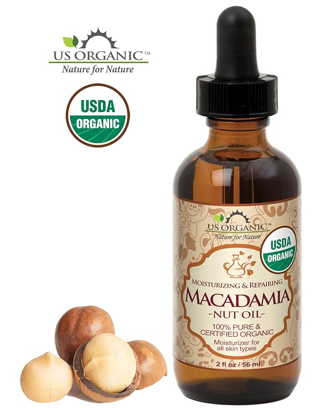US Organic Macadamia Nut Oil Unrefined Virgin, USDA Certified Organic, Pure & Natural, Cold Pressed, Sourced in Kenya, in Amber Glass Bottle w/Glass Eye dropper for Easy Application (2 oz (Small))