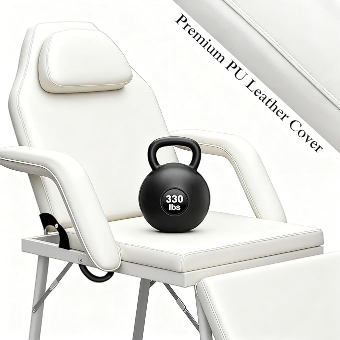 Portable Tattoo Chair, Adjustable Massage Facial Bed with Removable Headrest & Armrest, Foldable Spa Chair with Carry Bag, 73 Inch Esthetician Bed for Salon Beauty Barber Spa Tattoo (White)