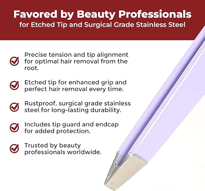 Venus by Regine Slant Tweezers - Handmade Precision Tool for Women & Men, 25-Degree Angle for Shaping Eyebrows & Grooming Facial Contours, Suitable for Eyebrow & Facial Hair Removal (Lavender)