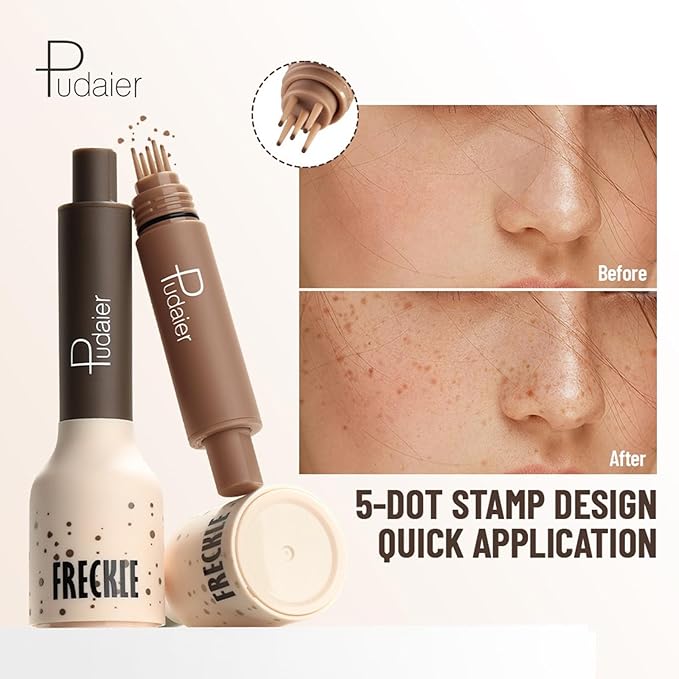 Freckle Stamp,Faux Freckle Stamp,Quick Dry Fake Freckles Pen,Waterproof Long Lasting Natural Vivid Faux Freckles Pen,Get Sun-Kissed Stars Makeup in One Press,5-Dot Design,04.Caramel.