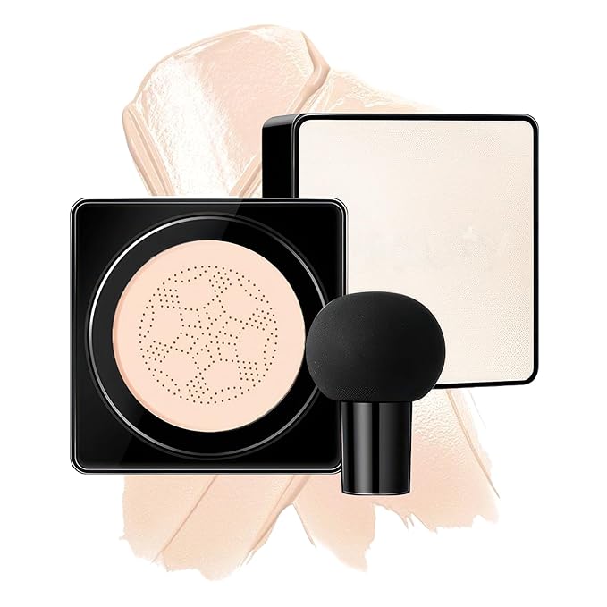 Air Cushion CC Cream Mushroom Head - Moisturizing Screw Lid Concealer Makeup Base Create Long-Lasting & Waterproof Makeup, Cushion Foundation Full Coverage for All Skin Types (Ivory)