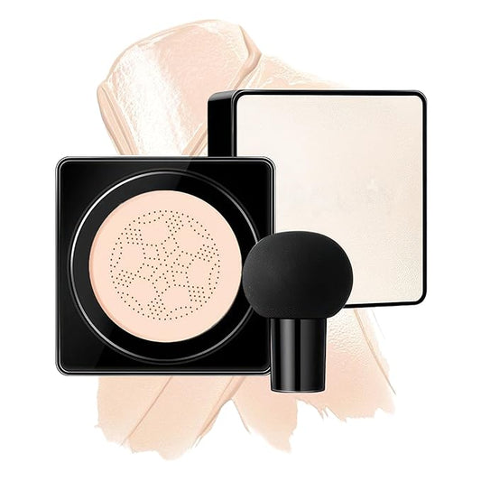 Air Cushion CC Cream Mushroom Head - Moisturizing Screw Lid Concealer Makeup Base Create Long-Lasting & Waterproof Makeup, Cushion Foundation Full Coverage for All Skin Types (Ivory)