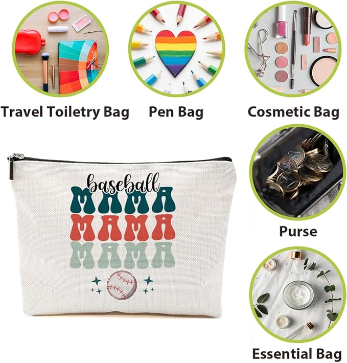 Baseball Gifts Mama Gifts Mom Gifts, Baseball Stuff Makeup Bag, Gifts for Mom Women Her Baseball Team Player, Baseball Mama Cosmetic Bag, Baseball Coach Gifts Toiletry Bag Christmas Birthday Gifts
