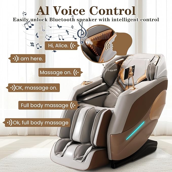 4D Massage Chair Full Body, Zero Gravity SL-Track Shiatsu Massage Chair Recliner, 15 Modes, Airbag Massage, with Heat Body Scan Bluetooth Foot Roller, AI Control