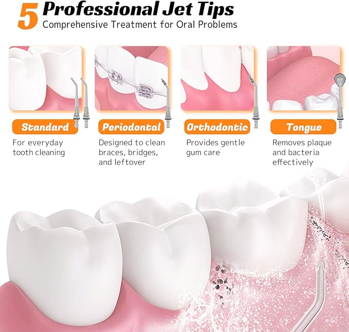 Water Dental Flosser Cordless Oral Irrigator with 300ml 5 Tips 4 Modes USBCharger Portable Travle Irrigation Cleaner IPX7 Electric Irrigador Dental for Teeth Cleaning (Black)