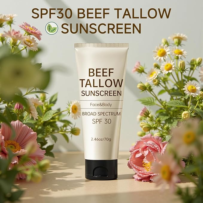 Tallow Sunscreen, Sunscreen for Face, SPF30 Natural Reef Safe Face Body Beef Tallow Sunblock, Non Greasy Clean Travel Sun Screen Sunblock for Summer Outdoor Travel, 2.46 OZ