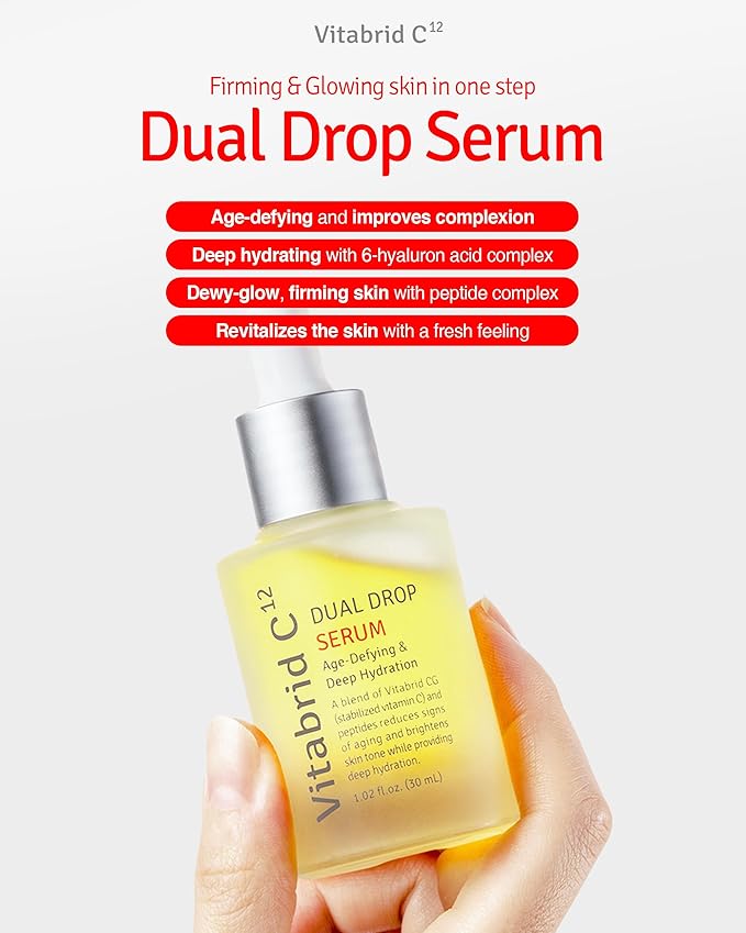 Dual Drop Serum - Hydrating & Antioxidant Face Serum with Peptides, Vitamin C, Hyaluronic Acid - Reduces Fine Lines and Wrinkles, Youthful Skin Glow - Highly Concentrated, Fragrance-Free, 1.02 fl.oz.