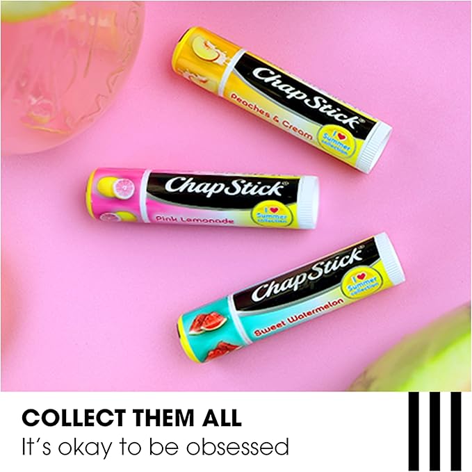 ChapStick I Love Summer Collection Pink Lemonade, Peaches and Cream, and Sweet Watermelon Lip Balm Tubes Variety Pack, Lip Balm Variety Pack - 0.15 Oz Each (Pack of 3)