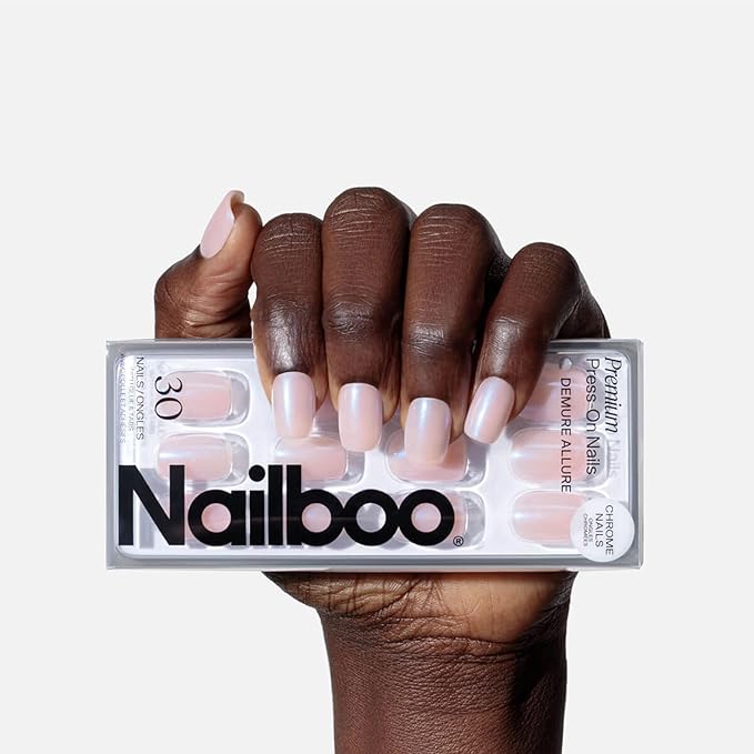 Nailboo Press On Nails, Salon-Quality Reusable Fake Nails for Fast DIY Manicure with Strong Hold Nail Glue for Press Ons, Nail File, & Alcohol Prep Pads, Demure Allure
