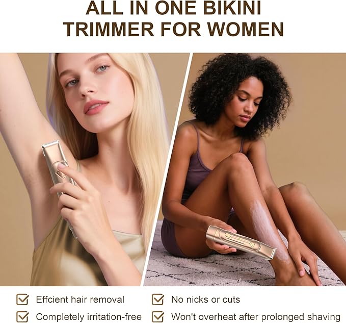 Dermave Bikini Shaver - Bikini Trimmer for Women, Waterproof Dual Head Shaver (Gold)