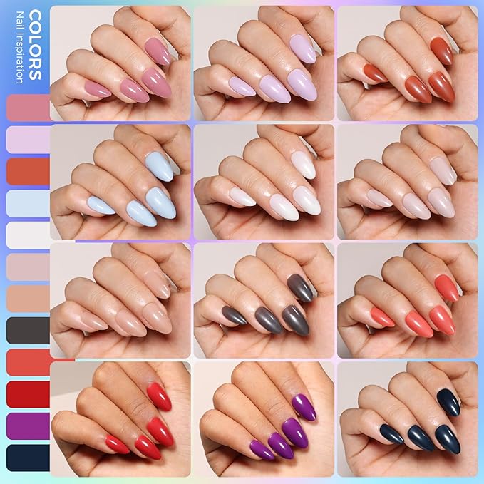 Press on Nails Kit 576 Pcs 24 Colors, Short Almond Glossy French Color Nail Tips With Nail Glue & Nail Tabs Stickers,Natural Fit Lightweight Nail Art for Women Girls