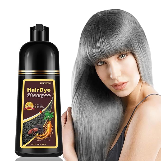 Fvquhvo Silver Gray Hair Dye Shampoo, Hair Color Shampoo for Women Men, Long Lasting Silver Grey Hair Dye, Champu Para Canas, Colors in Minutes, Easy to Use, 16.90 Fl Oz