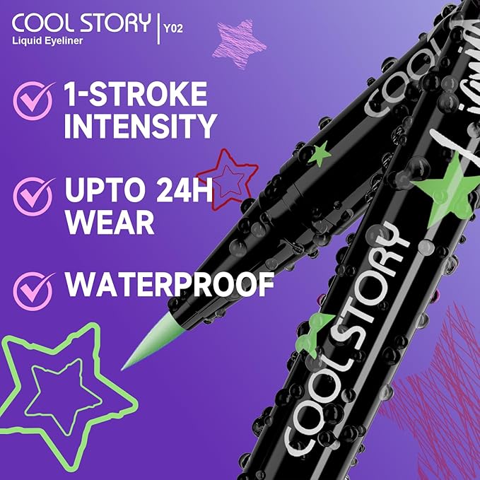 COOL STORY Liquid Eyeliner Waterproof Smudge Proof Eye Liner, 24H Long-Lasting, 0.6ml/0.02 fl.oz (Green)