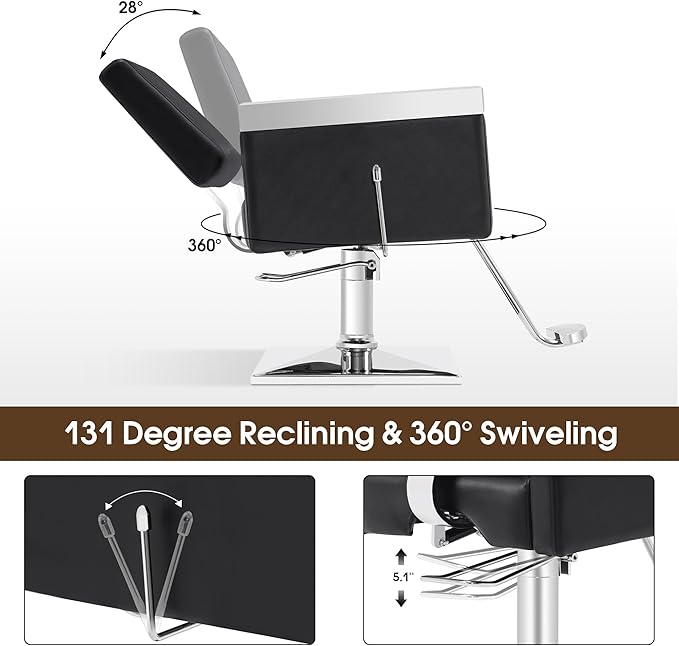 BarberPub Classic Recline Hydraulic Barber Chair Salon Spa Chair Hair Styling Beauty Equipment 3021 (Black)