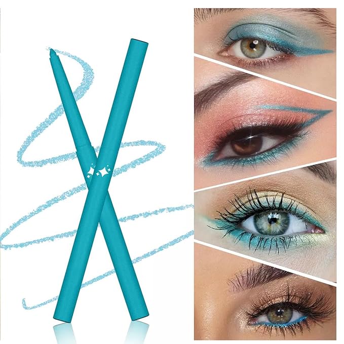 Sky Blue Eyeliner Waterproof Blue Eyeliner Pencil Retractable Blue Pencil eyeliner Smudge-proof Long Lasting Hypoallergenic (06# sky blue shimmer)