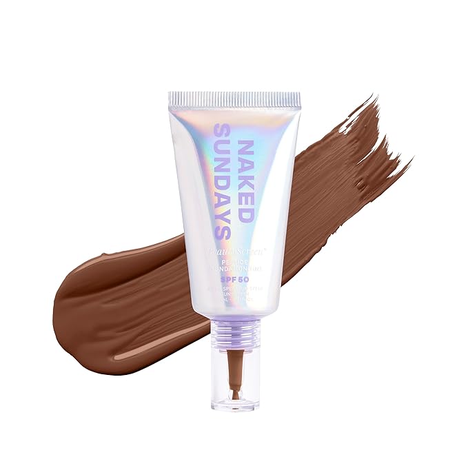 Naked Sundays BeautyScreen™ SPF 50 Mineral Peptide Foundation Tint – 2-in-1 Skin Tint & Mineral Sunscreen | Radiant, Buildable Coverage, Acne-Safe, Infused with Peptides (10 Deep Neutral, 1.01 oz)