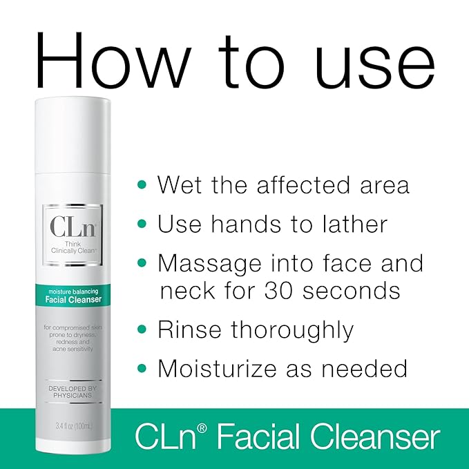CLn® Facial Cleanser - Hydrating Facial Cleanser with Glycerin, For Skin Prone to Dryness, Eczema, Redness, Irritation & Acne Sensitivity, Fragrance-Free & Paraben-Free, 3.4 fl. oz.