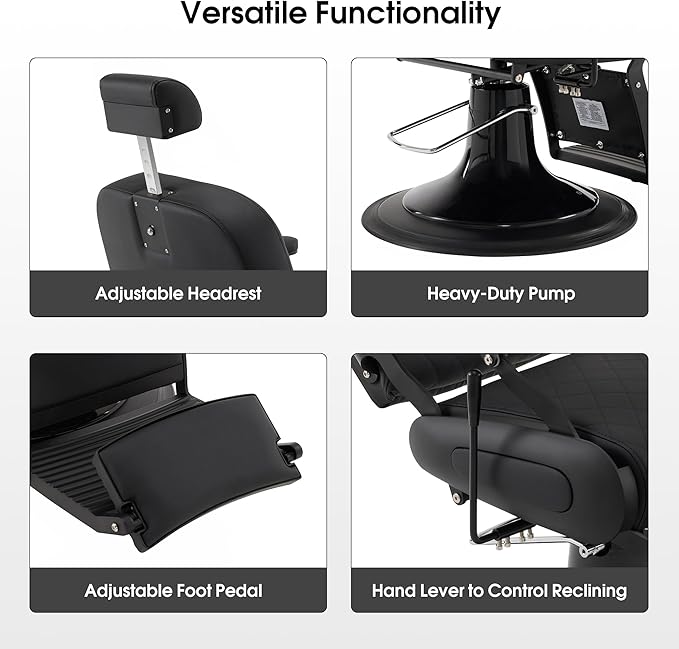 BarberPub All Purpose Barber Chair with Heavy Duty Pump,Reclining Adjustable Swivel Hair Styling Chair for Hair Stylist, Home Salon,Barbershop Salon&Spa 9453 (All Black)