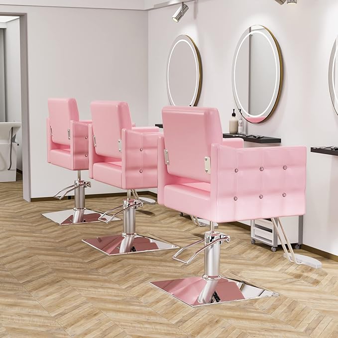 OmySalon Hair Salon Chair Hydraulic Barber Chair for Home Barbershop Pink, Braiding Chair for Hair Stylist Heavy Duty, Styling Hairdressing Beauty Spa Equipment