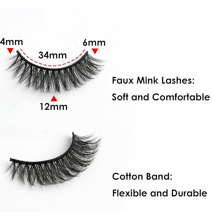 SUNWELL False Eyelashes 12mm Mink Lashes Natural Look 3D Faux Mink Eye Lashes Soft Reusable Luxury Volume Fake Eyelashes 10 Pairs Pack