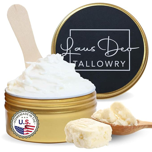 New & Unique Beef Tallow for Skin - Whipped Tallow Balm for Face Body-No Filler Oil or Honey. Moisturizer for Acne Eczema Dry Sensitive Skin. Homemade Natural USA - Grass Fed,Organic EO, Absorbs Fast
