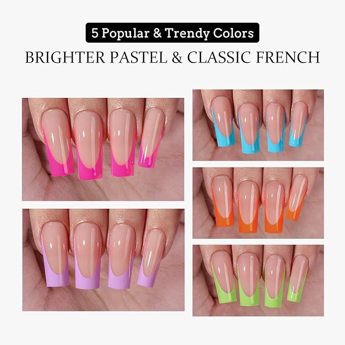 BTArtboxnails XCOATTIPS Press on Nails - French Tip Press on Nails, Long Sqaure Nail Tips, Brighter Pastel Soft Gel Nails False Nail, Soak Off Acrylic Fake Nails Art Extensions