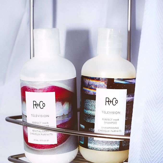 R+Co Television Perfect Hair Shampoo & Conditioner Set + Deluxe Sample (0.5oz) | Smooths, Adds Shine & Volume | Vegan + Cruelty-Free | 8.5oz (Pack of 2)