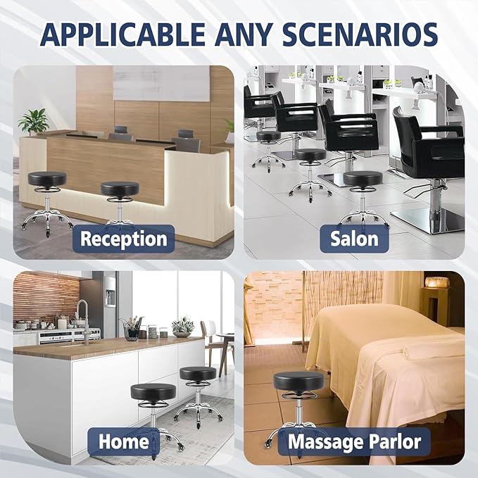 Rolling Stool with Wheels 400lbs Weight Capacity,Heavy Duty Lash Chair Adjustable for Tatoo Lab Massage Salon Spa Drafting Nail Teach,360 Swivel,Leather,Thick Seat Padding (Black)