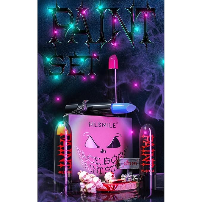 4 Colors Halloween Face Body Paint Lipstick, Cream Eye Black Stick for Baseball, High Pigmented Clown SFX Foundation Cream Makeup for for Sports Festival Halloween Cosplay Goth Costume Makeup (A#)