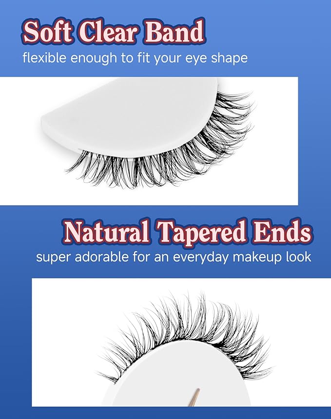 Clear Band Lashes Short Everyday Wispy False Eyelashes Natural Look Flared Strip Eyelash Small Lash Soft Fluffy Pack 7 Pairs SF-06