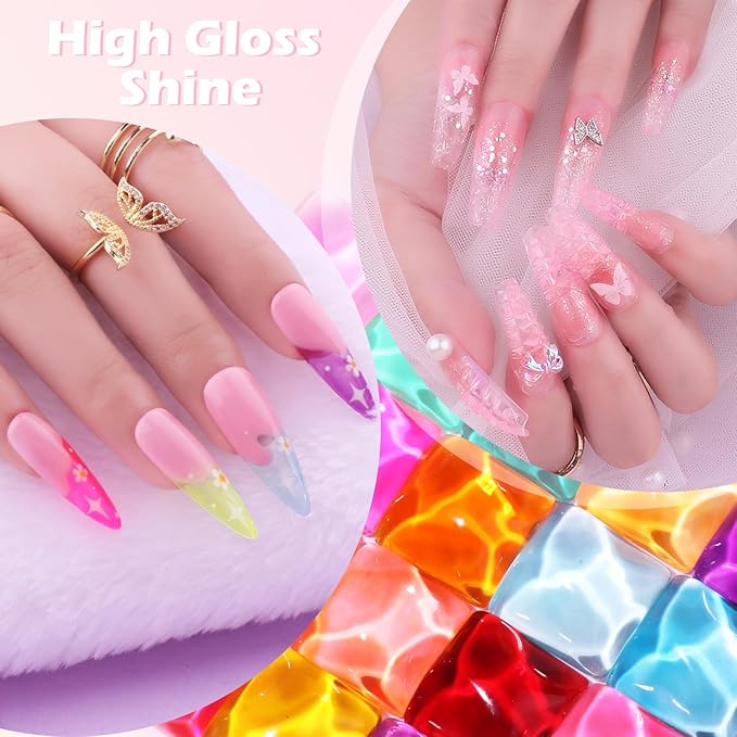 Jelly Gel Polish, 20 Colors Trendy Neon Jelly Gel Nail Polish Kit Glossy Crystal Transparent Gel Polish Nude Pink Purple Green Blue Yellow Red Colors Nail Polish Set Soak Off UV LED