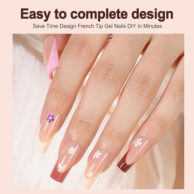 300Pcs French Gel Nail Tips, Vansiho Long Square Nail Tips, Pre-French Tips Press on Nails, Acrylic Fake Nails for Nail Art DIY 15 Sizes