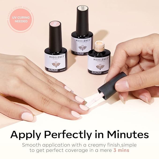 modelones Nude Gel Nail Polish Set, 6 Colors Glitter Neutral Pink Gel Polish Brown Tan All Seasons Skin Tones Soak Off LED Soapnails Manicure Salon DIY Home Starter Kit Holiday Gift for Women Girl