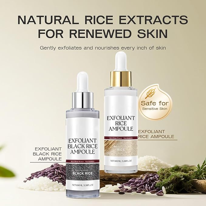 Peel Shot Glow Rice Ampoule Duo, 2PCS Black and White Rice Peeling, Soft White Rice Ampoule Duo and Black Rice Exfoliating Peeling for All Skin Types(Black+White, 100ML)