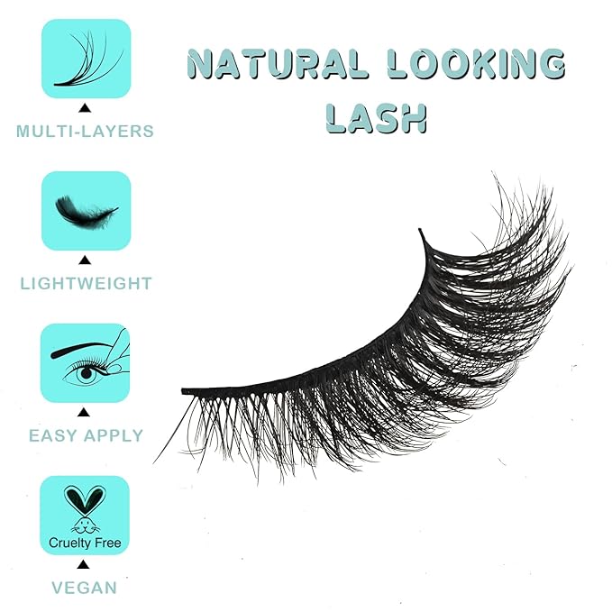 Mink Lashes Fluffy Wispy Eyelashes Medium Natural Eye Lash Pack Thick Full Small Strip Eyelash Set Thin Band Russian Strips Lash Extension (Flare Volume | 8-15mm)