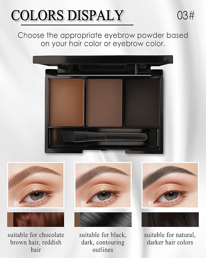 Eyebrow Powder Kit,3 Color Auburn Brown Black Gray Eye Brow Powder Palette with Razor Brush, Long Lasting Waterproof Brow Filler Fill & Sculpt Full Eyebrows, Thanksgiving Makeup Gift Set for Women-03