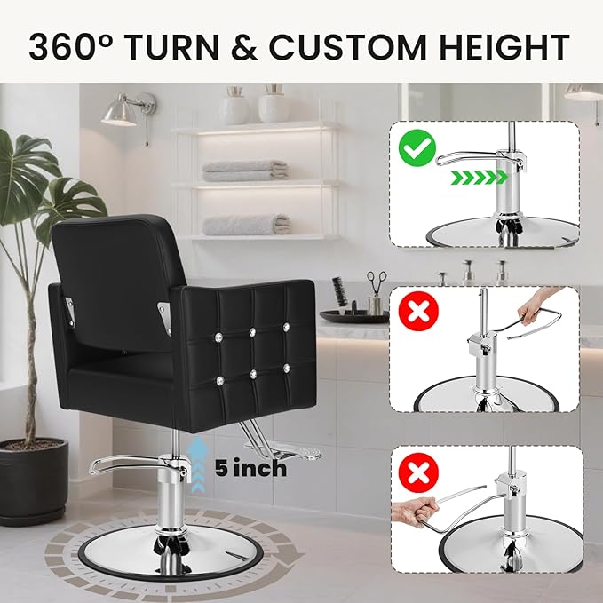 Professional Salon Chair for Hair Stylist, 350 Lbs Heavy Duty Hydraulic Pump, 360° Swivel Styling Chair with Adjustable Height, Barber Chair for Barber Shop, Spa, Tattoo Studio, Basic Black