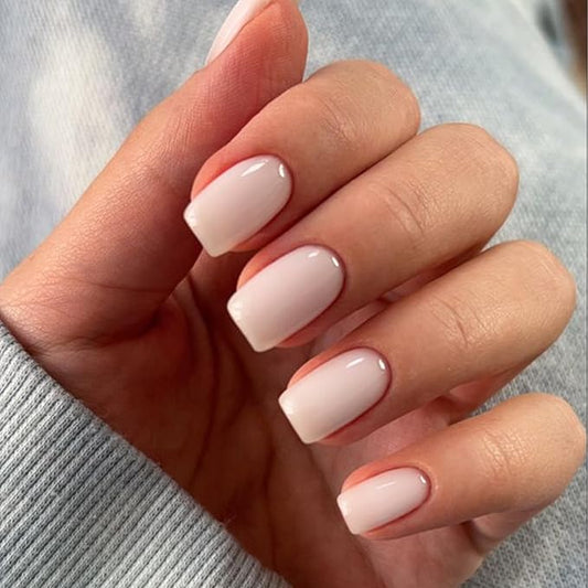 Modelones Milky White Press on Nails, Christmas Short Square Fake Nails, Reusable Nail Kit with Nail Glue Adhesive Tabs Mini Nail File, Nails Press Ons 32Pcs16 Sizes, Women Girl Gift