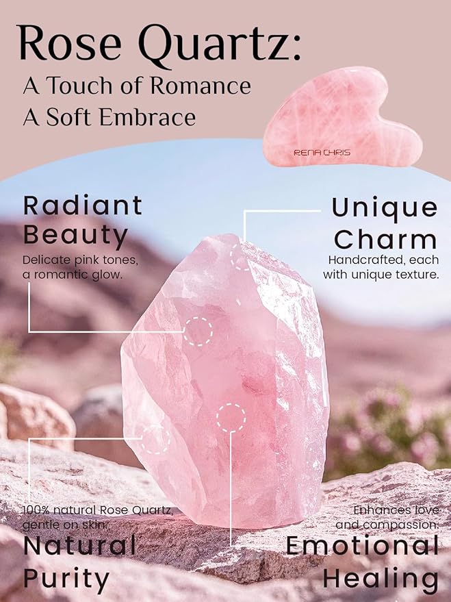 Rena Chris Gua Sha Facial Tools, Rose Quartz Guasha Tool for Acupuncture, Manual Massage Tool for Jawline Sculpting and Puffiness Reducing, Gua Sha Facial Massage Tool, Skin-Care Gift
