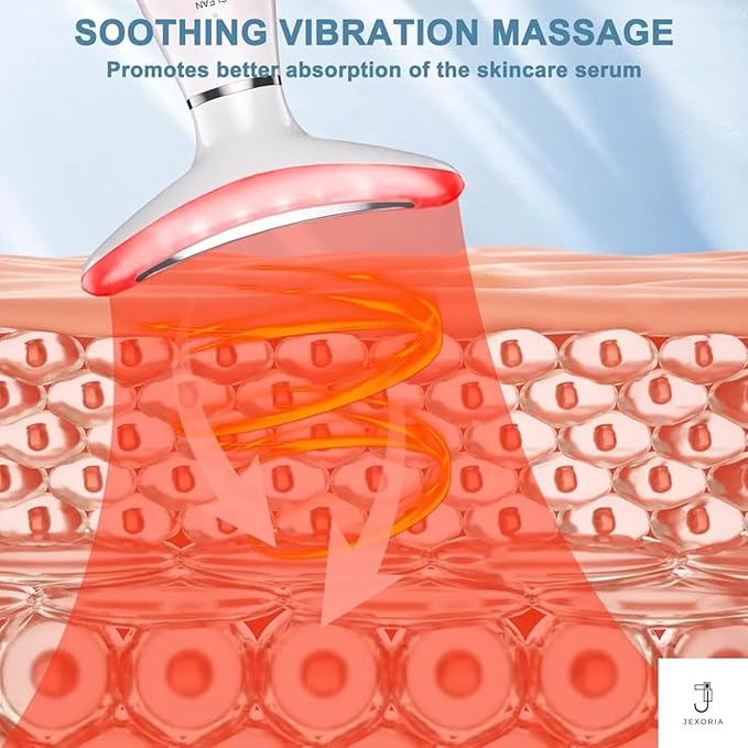 7 Color LED Light Therapy with Heat & Vibration - Women's Face & Neck Massager - Skin Firming Tool - Facial Tightening and Jawline Care