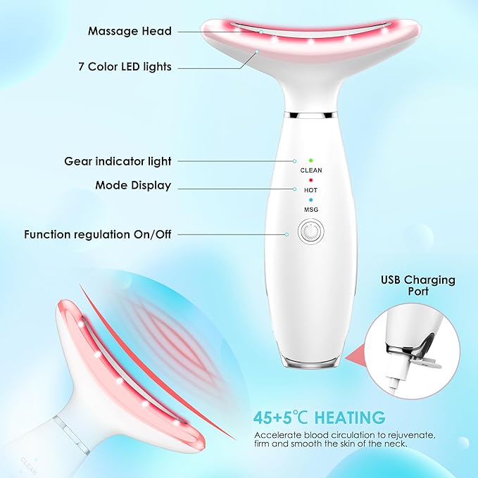 Anti-rinkles Facial Massager - Red-Light Therapy for Face and Neck, Sculpting Tool with 7 Color, At-Home Face Tool for Skin Care (White)