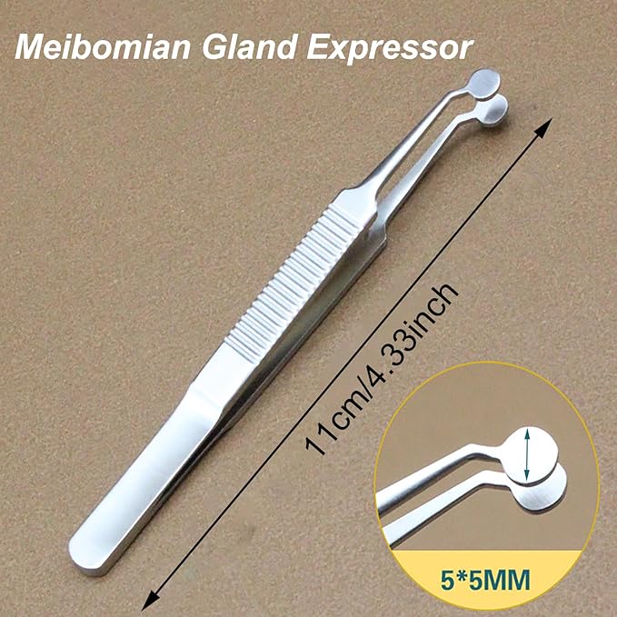 Meibomian Gland Expressor Forceps, Eyelid Gland Blockage Unblocking Tools, Stainless Steel Eyelid Massage Tweezers-Round Tip for Dry Eyes Extraction Tool(Silver)