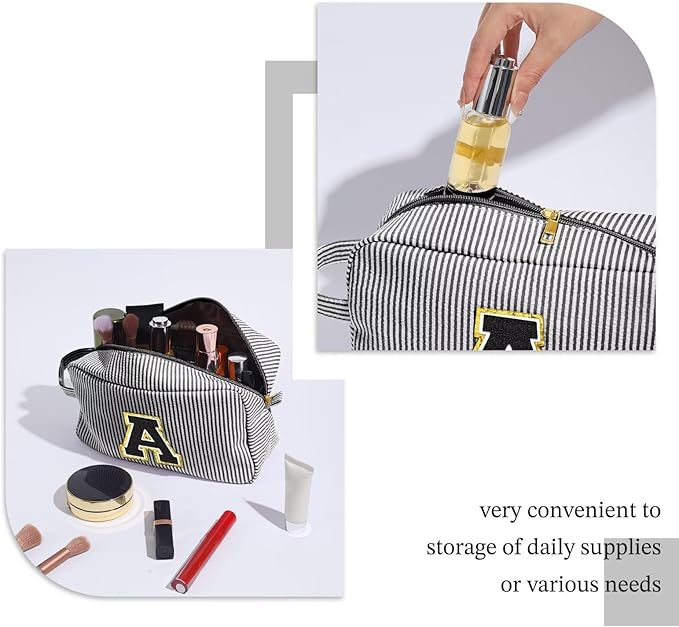 YOOLIFE Teacher Appreciation Gifts - Personalized Women's Makeup Bags, Monogram Initial Black