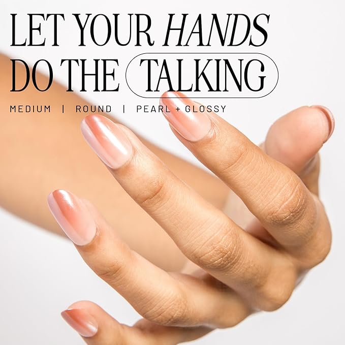 Lilac St - Press On Nails, Blush Touched (30 Nails, 15 Sizes) - Medium, Round, Pearl + Glossy, Opaque - Brush-On Nail Glue, Nail File, Cuticle Stick, Prep Pad - Cruelty Free, Vegan, Women Founded